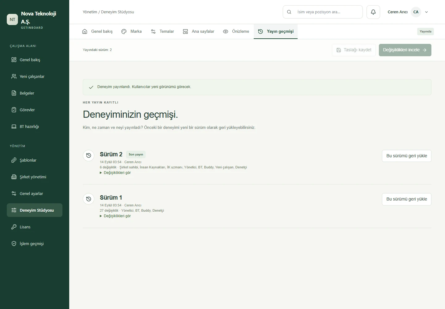 Deneyim Stüdyosu · Yayım geçmişi